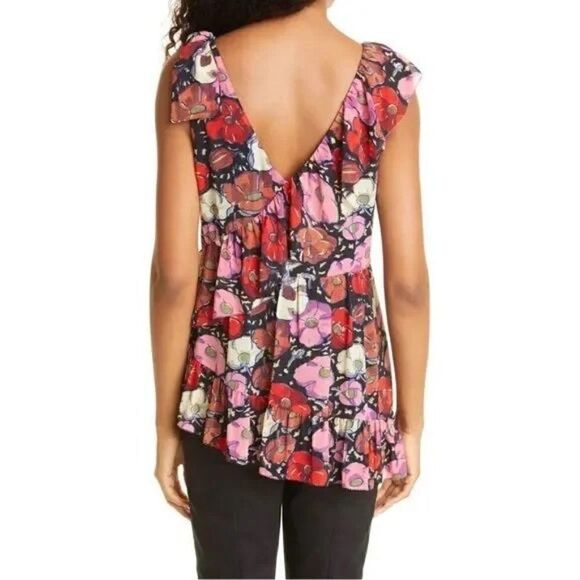 Cinq a Sept Naomi Floral Ruffle Asymmetric Top Size Small. Excellent Condition! - Picture 2 of 8